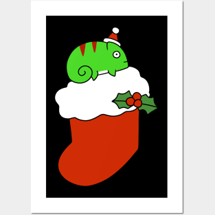 Christmas Stocking Chameleon Posters and Art